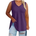 thumbnail image 4 of Women's V Neck Sleeveless Side Split Tank Top Long Length Casual Summer Layer Tops for Women Purple 5XL, 4 of 6