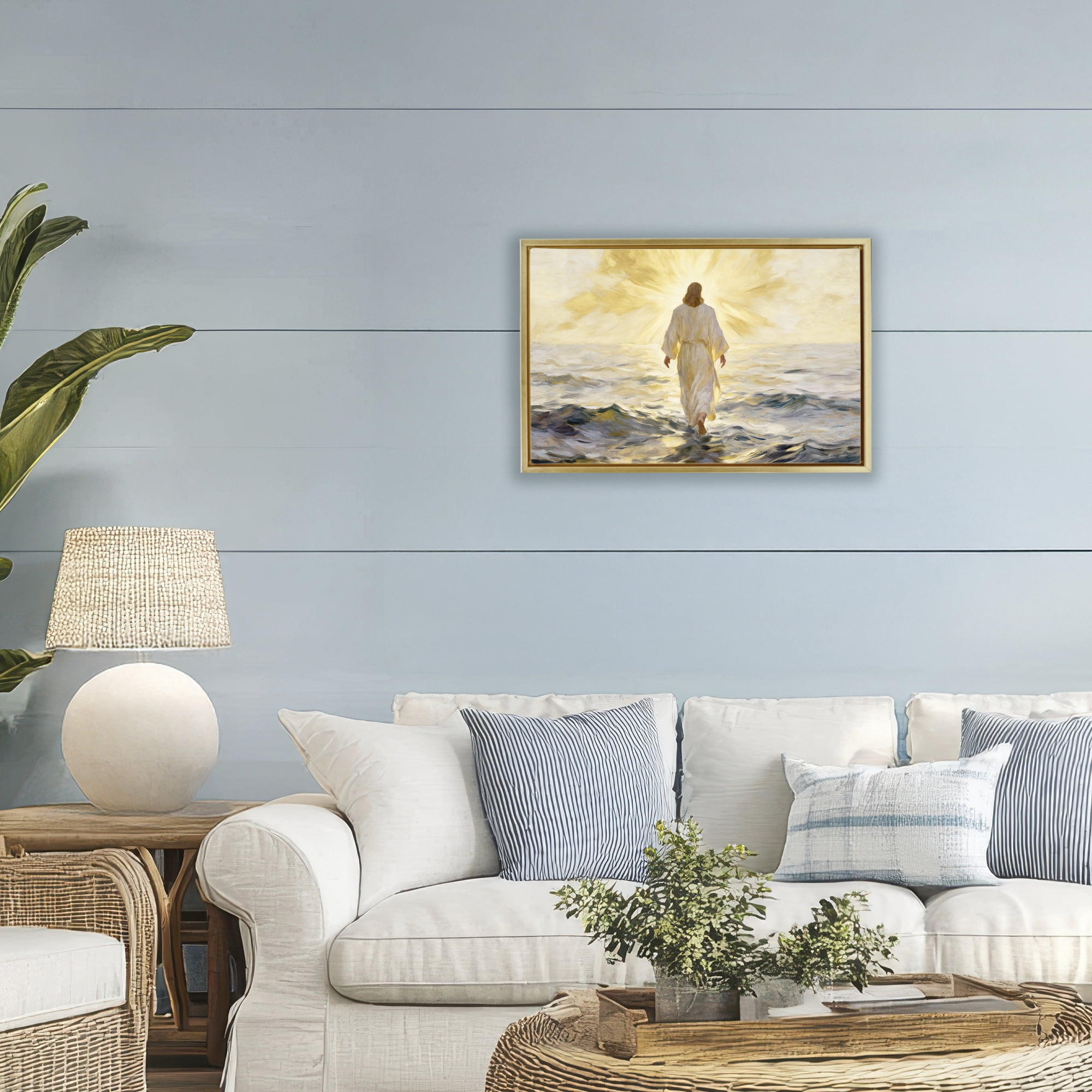Stupell Industries Golden Walk Spiritual Figure Gold Framed Floater Canvas Wall Art, design by Kim Allen