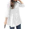 thumbnail image 3 of ZANZEA Polyester Three Quarter Sleeves Buttons Patchwork Solid Shirts Womens S-5XL, 3 of 4