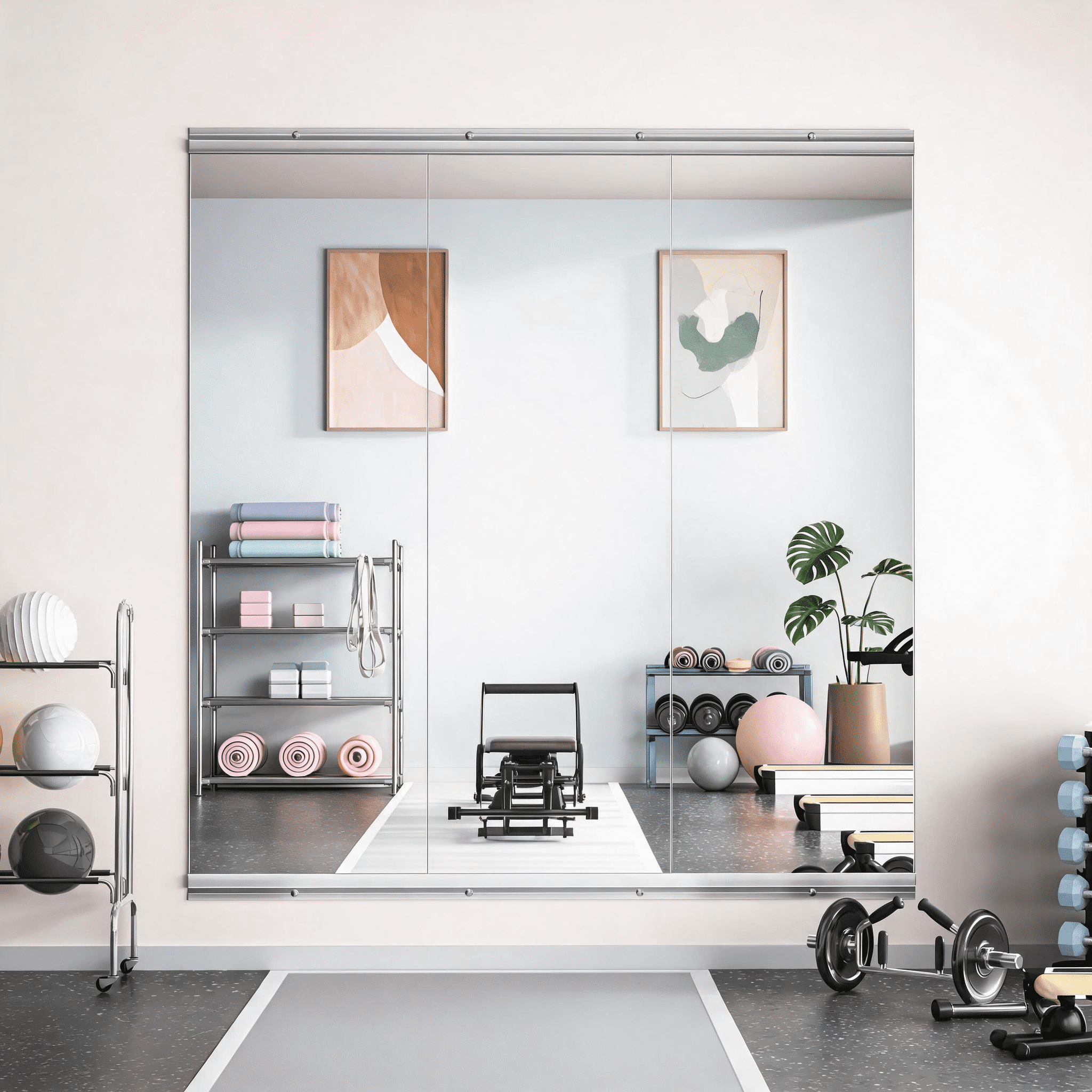 2-Piece 55x17-Inch Home Gym Mirror with Tempered Glass, Frameless Full Body Workout Mirror and Wall Mirror for Yoga Garage Dance Studio, Silver