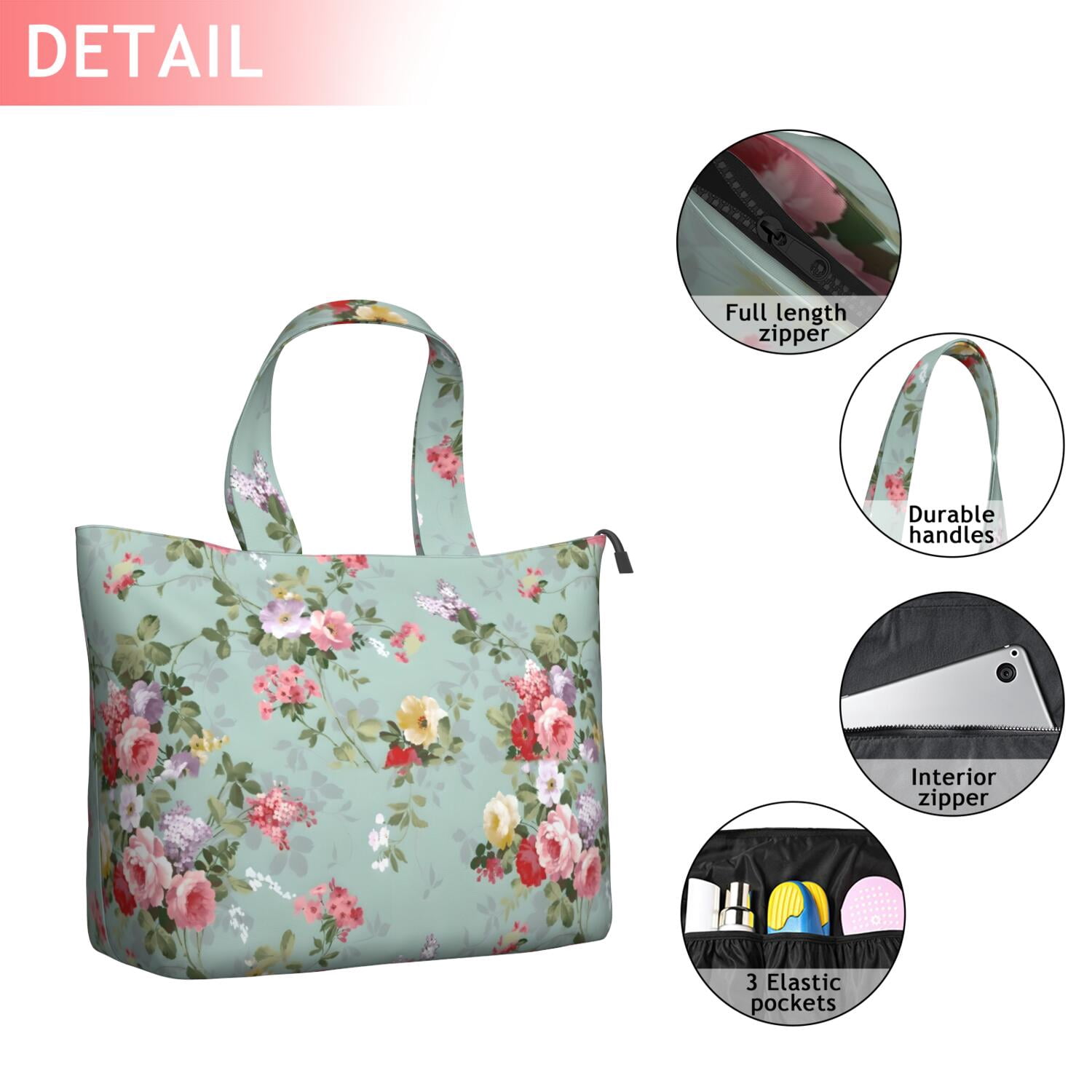 Pioneer Flower Floral Print Pattern Travel Tote Bags for Women Carry On,Large Weekender Bags for Women Travel,Multi Functional Duffle Bag for Work,Shopping,Sports