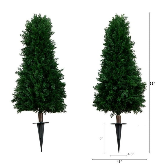 Nearly Natural Artificial Cedar Plant with Integrated Ground Stake (Indoor/Outdoor) - Set of 2