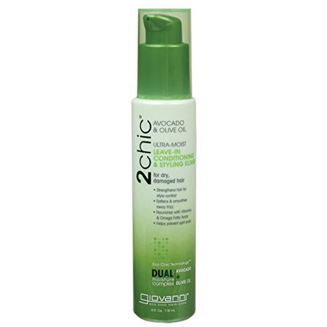 Giovanni 2chic Avocado and Olive Oil Ultra-Moist Leave in Conditioning and Styling Elixir, 4 Fluid Ounce