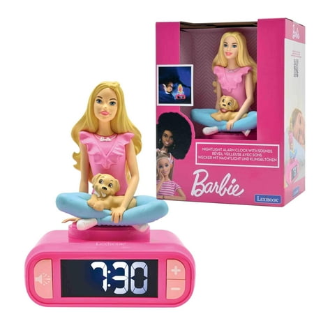 Lexibook, Mattel Barbie, Barbie Nightlight Alarm Clock, Sounds and Melodies, LCD Backlit Screen, Luminous, Snooze, Pink