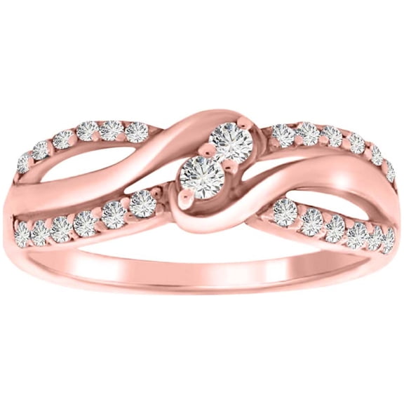 Aonejewelry 1 Ct Round Shape Full Cut Diamond Two Center Stone 14K Rose White Yellow Gold Engagement Wedding Ring For Women(IJ/I2-I3)