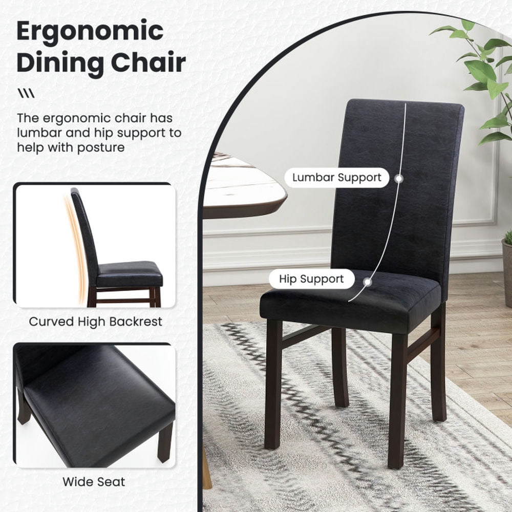 Demi Bonn Set of 2 Upholstered Dining Chairs with Solid Rubber Wood Legs for Dining Room Living Room, Black