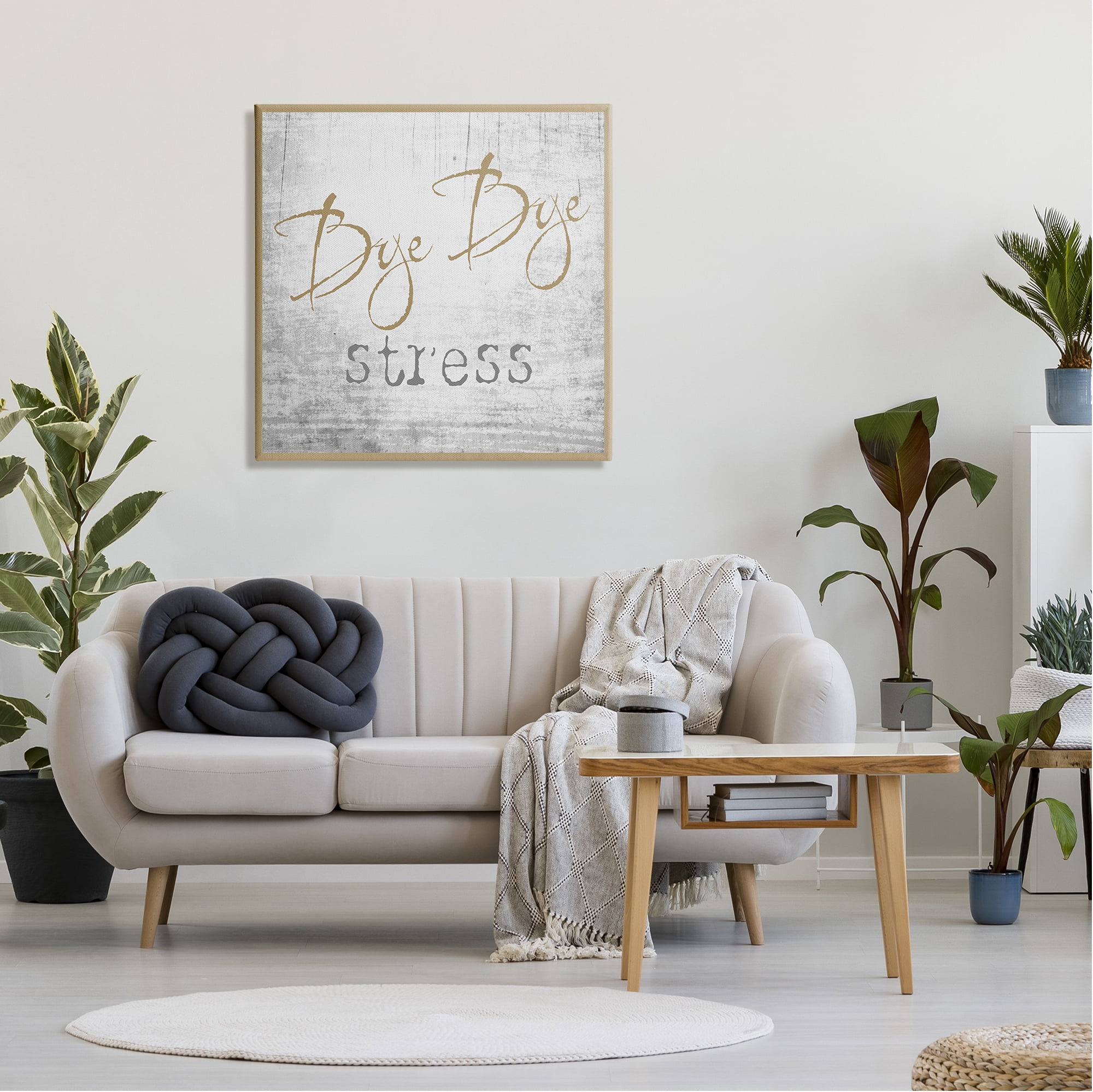Stupell Industries Bye Stress Rustic Distressed Birch Pattern Border Graphic Art Gallery Wrapped Canvas Print Wall Art, Design by Graffitee Studios