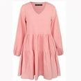 thumbnail image 4 of Wirziis Women Summer Dress V-Neck Solid Long Sleeve Casual Loose Flowy Swing Dress, 4 of 5