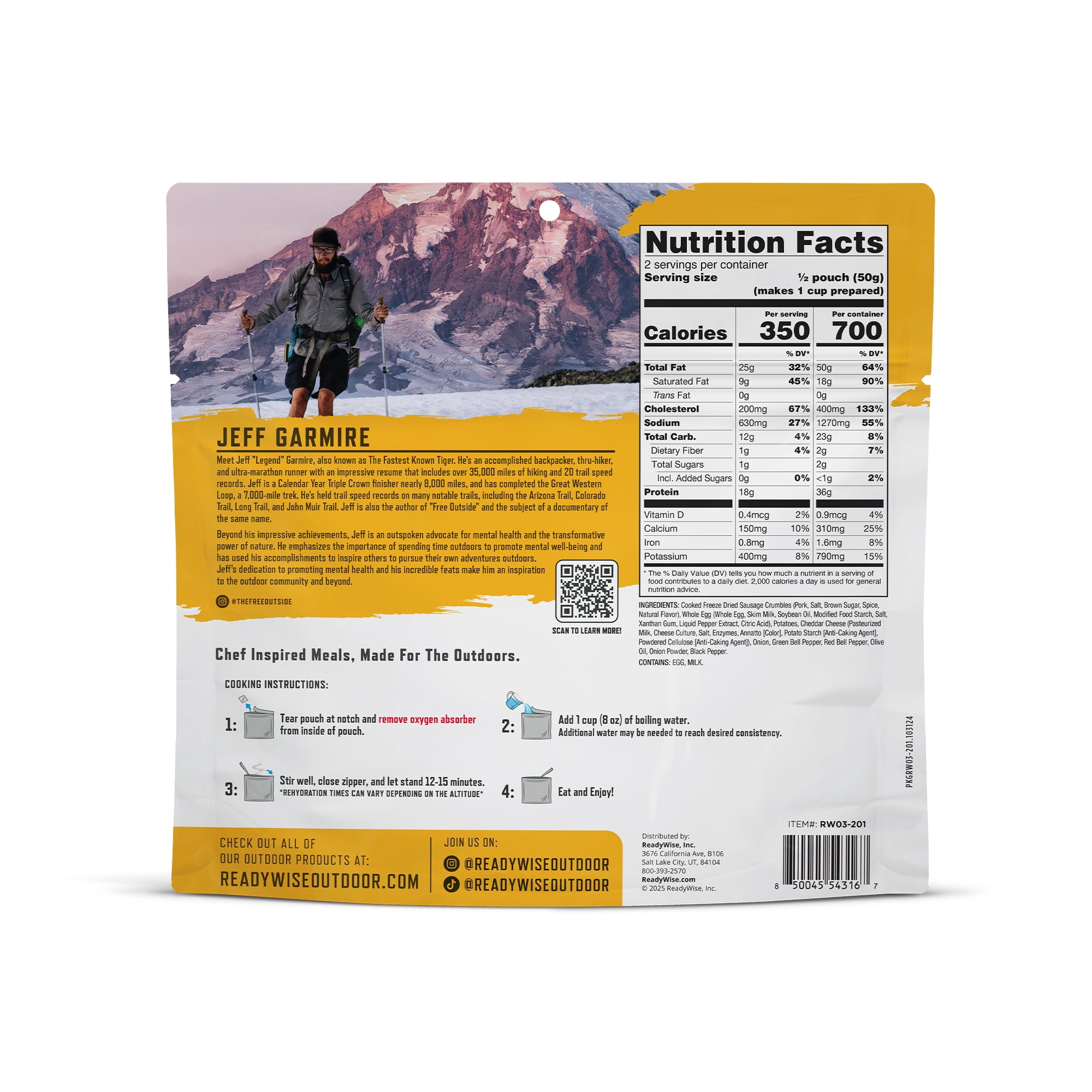 ReadyWise Outdoor Pro Adventure Meal, Breakfast Skillet, Freeze-Dried, 2 Servings/Pouch