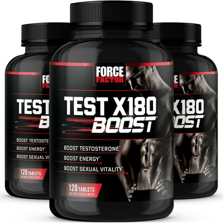Force Factor Test X180 Boost, Testosterone Booster for Men with Boron, Fenugreek & Tribulus Terrestris for Muscle & Libido, 120 Tablets (3 Pack)
