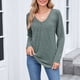 thumbnail image 1 of Ailaofu Women Tops Long Sleeve Shirts V Neck Loose Fit Soft Casual Solid Color T-Shirts Fall Clothing, 1 of 6