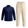 thumbnail image 5 of Glisme Mens 2 Piece Sets Summer Outfits Breathable Linen Long Sleeve Shirt With Button And Comfortable Pants For Home Yoga Casual Wear Outdoor Beach Fashion Clothing Set Navy, 5 of 5