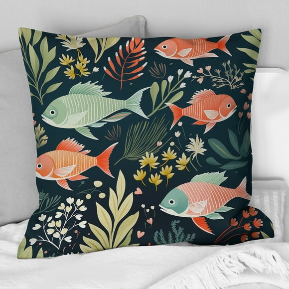 Designart "Festive Fish Mingle" Coastal Throw Pillow - Coastal Pillow For Couch - Insert And Pillows Covers For Living Room Decor