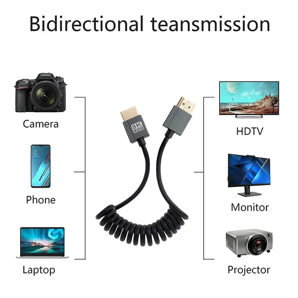 8K HDMI-Compatible To HDMI-Compatible Coiled Cable 48Gbps HDMI-Compatible To Mini/Micro HD Cable for Camera/Camcorder/PC/Monitor