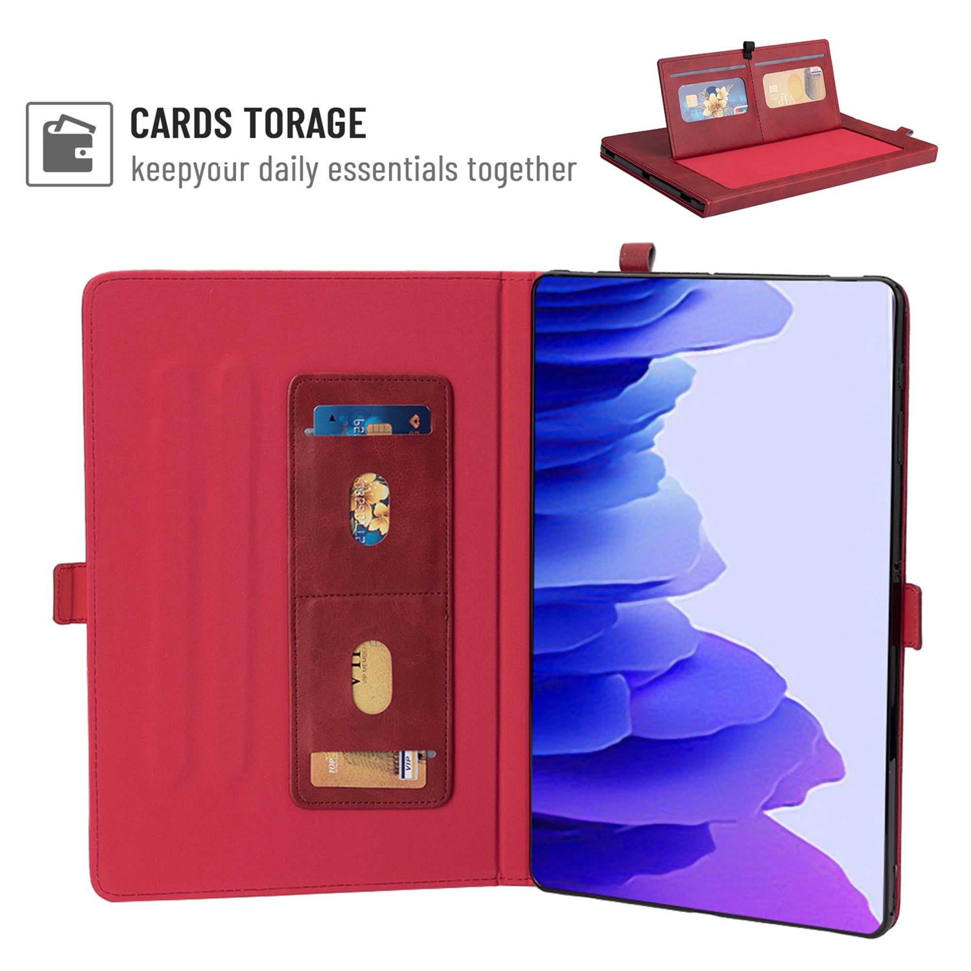 Dteck Samsung Galaxy Tab S7 Case With S Pen Holder Sm T870 T875 Multi Angles Viewing Stand Premium Leather Business Casebuilt In Card Slots Passpost Holder For Galaxy Tab S7 11 Red