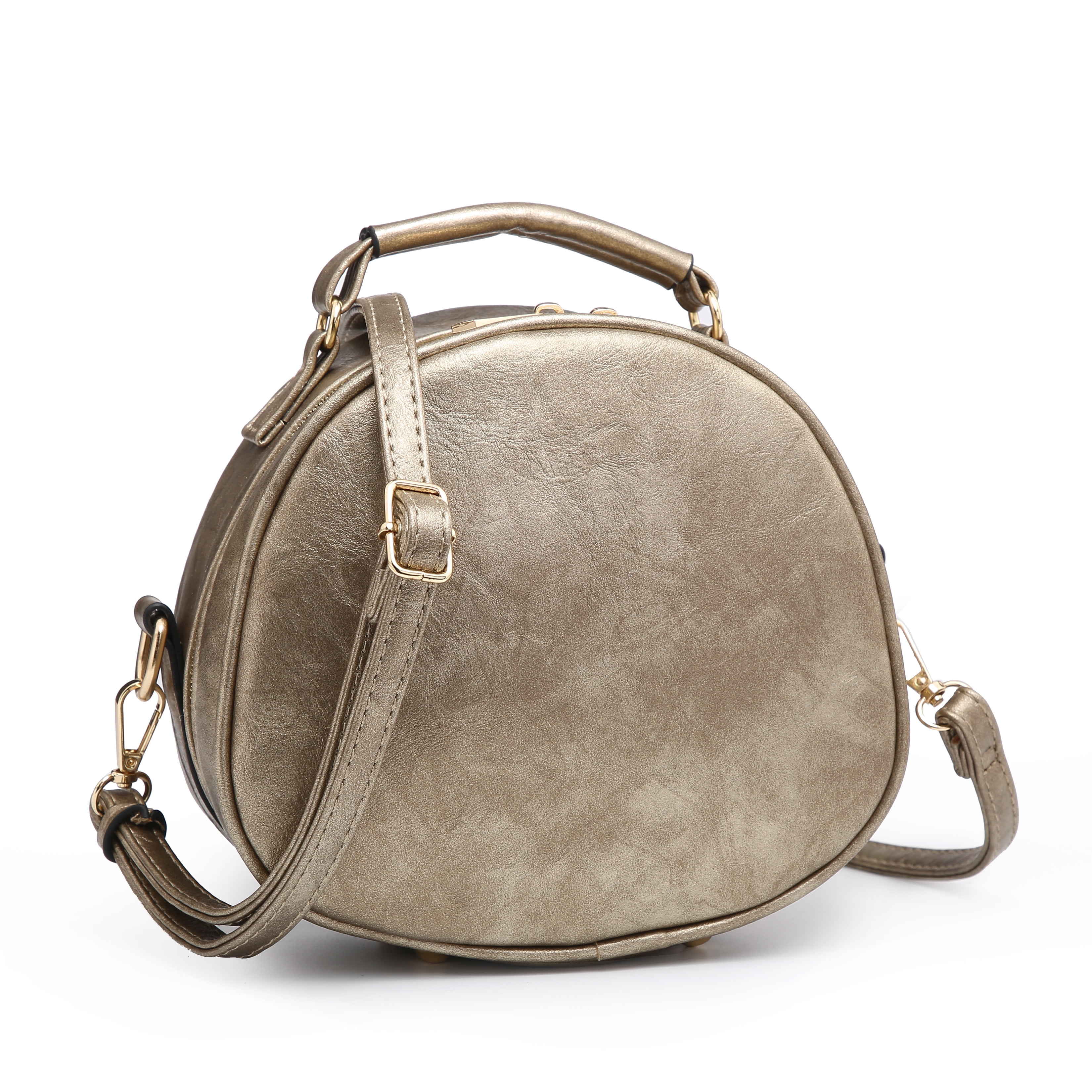 POPPY Women Round Crossbody Shoulder Bag Faux Leather Top Handel