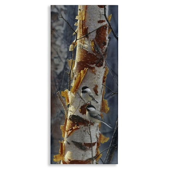 Stupell Industries Farmhouse Sunlit Birch Chickadees Canvas Art, 10 x 24, by Collin Bogle