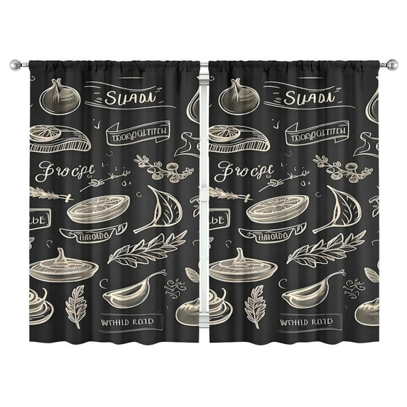 Kitchen Food Colorful Cooking Chef Curtains-blackout Curtains Bedroom Decor Living Room Darkening Grommet Window Drapes 2 Panels Set 52"x 84"