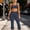 Navy, variant on Women Racerback Scoop Neck Sports Bra High Waist Cropped Flare Pants 2 Piece Athletic Workout Outfit Sets Dark Gray L