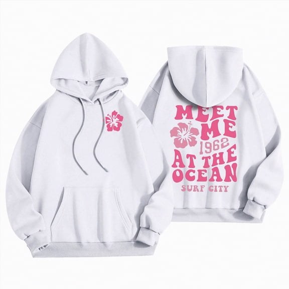 Towmus Women's Graphic Hoodies Oversized Fall Winter Fleece Letter Flower Print Sweatshirt Women's Casual Long Sleeve Pullover