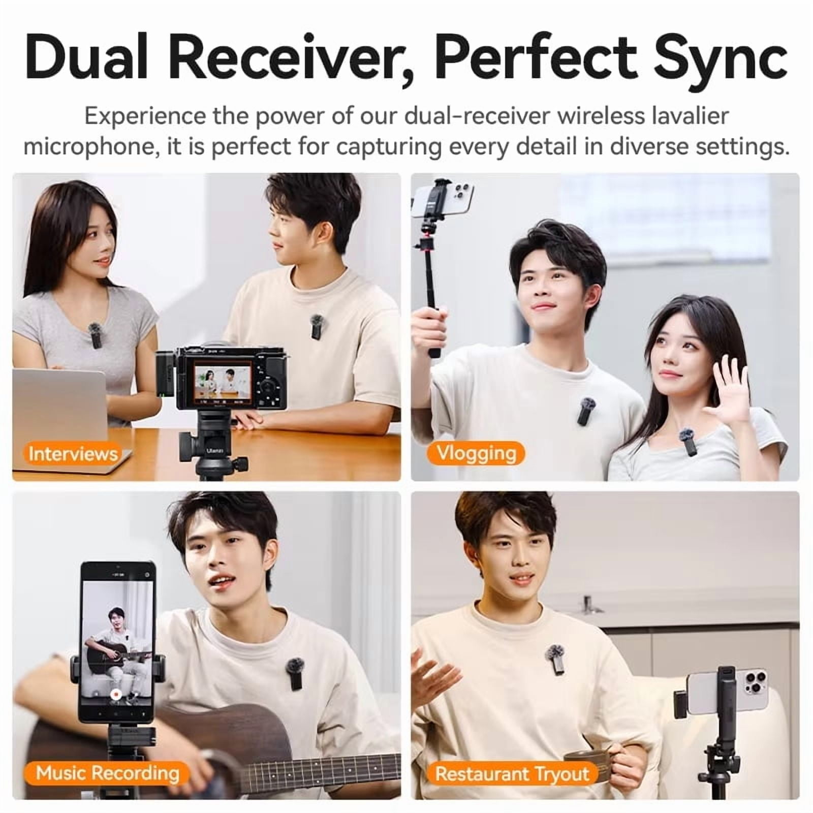 Ulanzi A100 Wireless Lavalier Microphone - J12 Upgrade, Real-Time Monitoring for iPhone 17/16/15 Pro/Pro Max, Camera Sound Recording Mic