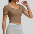 thumbnail image 6 of Sevevn Women's Short Sleeve Workout Crop Tops Open Back Twisted Strappy Scoop Neck Slim Fit Athletic Shirts Coffee M, 6 of 9