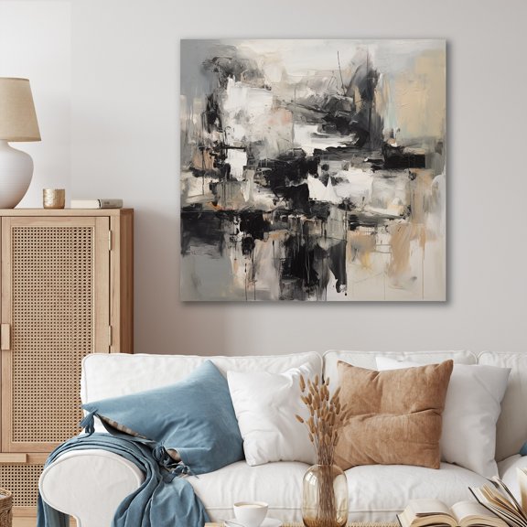 Designart "Inner Worlds of Marble Grey and Black II" Modern Geometric Metal Art Living Room