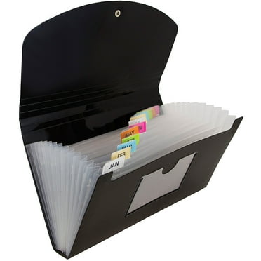JAM Paper 13 Pocket Expanding File, Black, 1/Pack, Check Size, 5 x 10 1/2