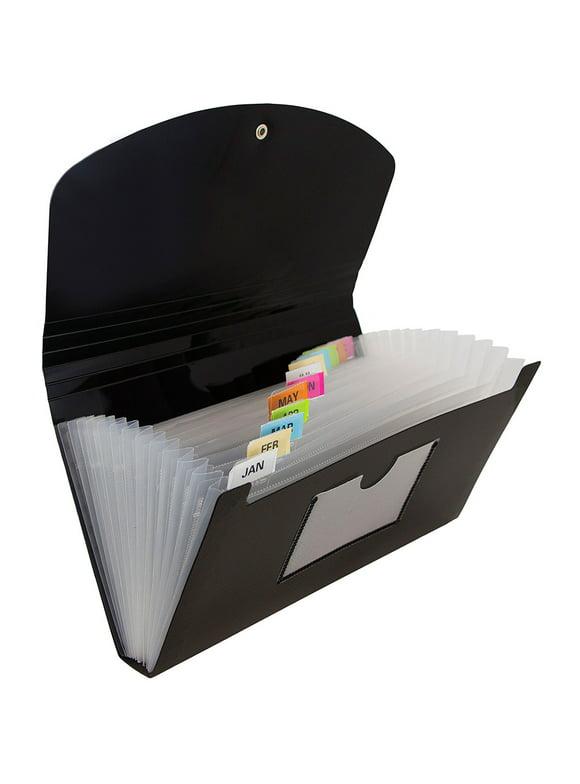 JAM Paper & Envelope 13 Pocket Expanding File, Black, 1/Pack, Check Size, 5 x 10 1/2