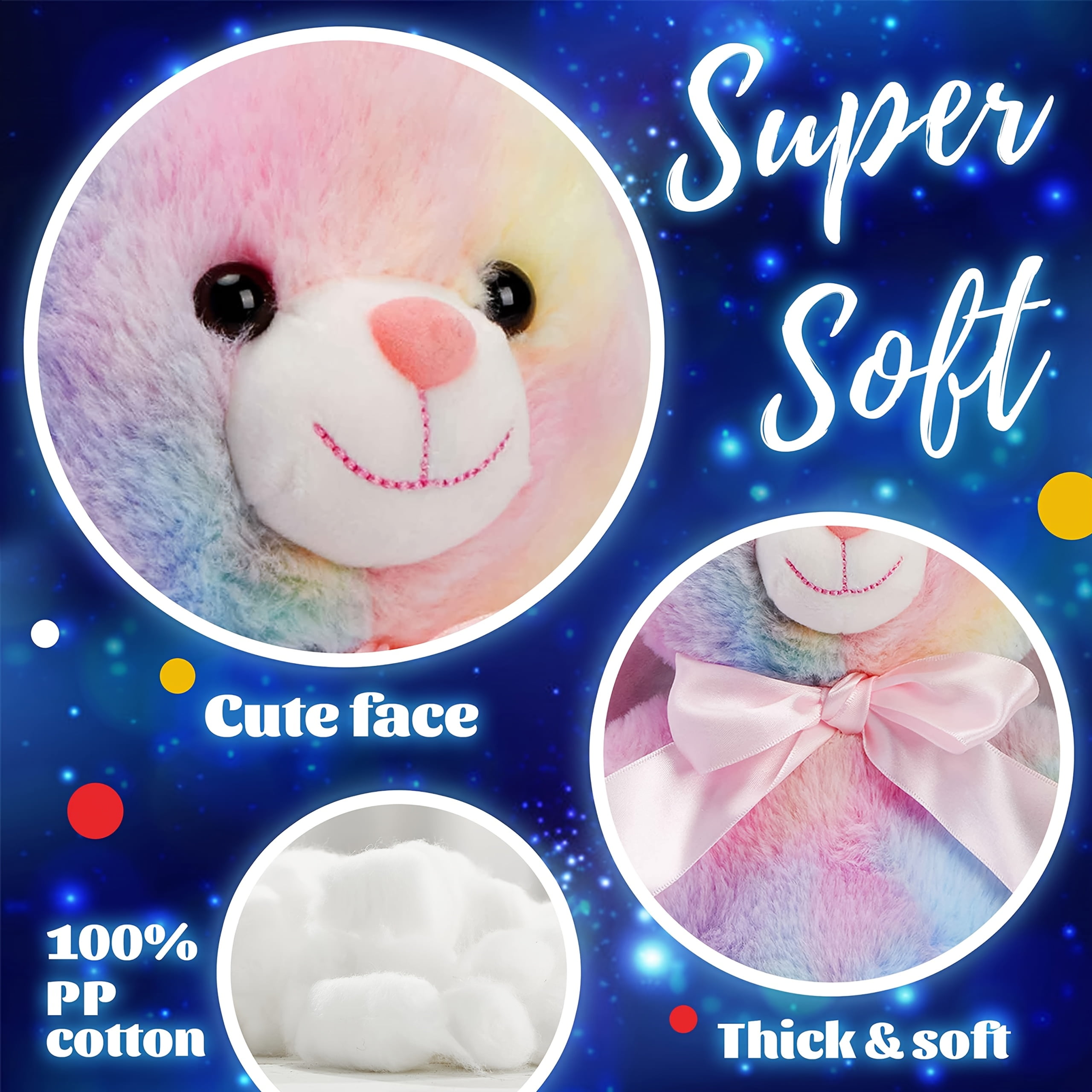 Glow Guards 10'' Easter Light up Rainbow Bunny Stuffed Animal,Soft Glowing Rabbit Plush Toy with Lop Eared Night Light,Birthday Christmas for Kids,Girls,Boys