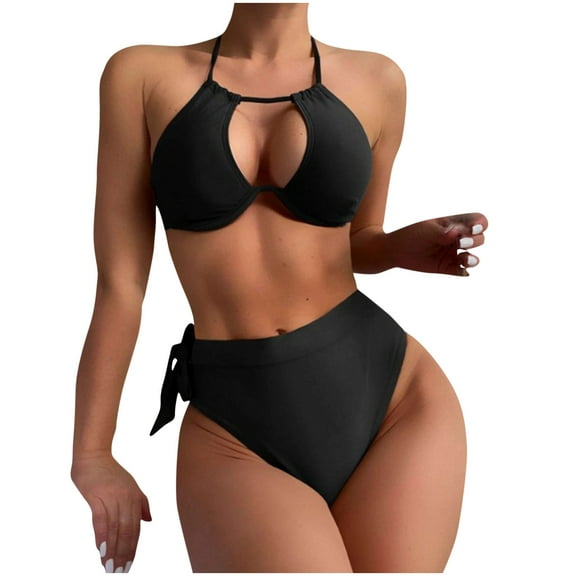 Elainilye Fashion Bikinis Sets for Women Two Piece Swimsuit Sexy Bathing Suit Sunscreen Diving Suit Bikinis Swimsuit,Black