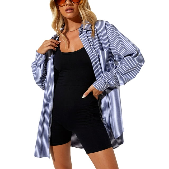 Chemise Surdimensionnée à Carreaux pour Femmes Veste Surchemise Manches Longues Décontractée Automne avec Poches