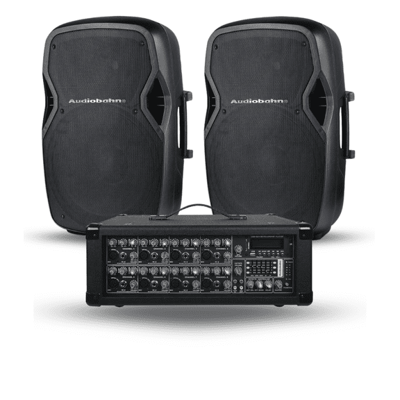 Kit Audio Profesional Audiobahn: Consola Amplificada 8 Canales (APM8300i) + Bafle Pasivo 15" 400W (PASSIVE15) con Bluetooth y USB