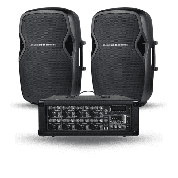 Kit Audio Profesional Audiobahn: Consola Amplificada 8 Canales (APM8300i) + Bafle Pasivo 15" 400W (PASSIVE15) con Bluetooth y USB