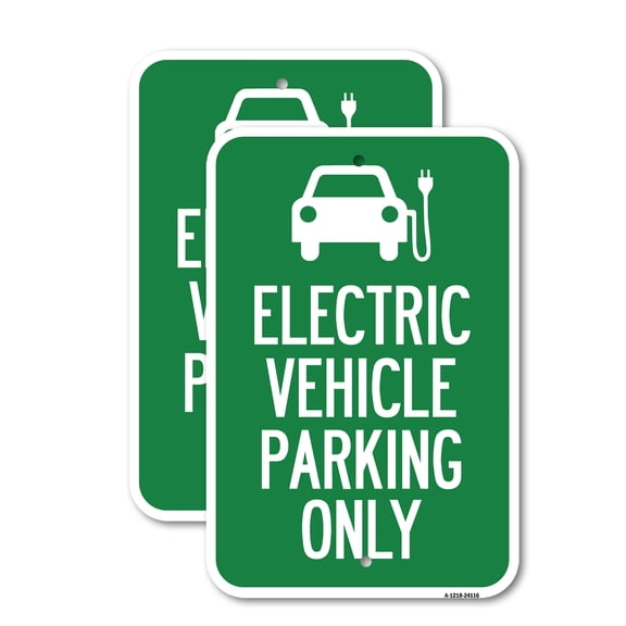 (2 Pack) Electric Vehicle Parking Only (With Graphic) | 18" X 24" Heavy-Gauge Aluminum Sign | Rust Free Aluminum, Weather Resistant, Waterproof, Fade Resistant, 2 Pre-drilled Holes