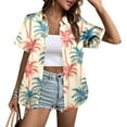 thumbnail image 2 of MDUKONU Womens Summer Hawaiian Shirts Soft Cool Floral Tropical Print T-Shirt Button Down V Neck Short Sleeve Tee Tops Beige XXL, 2 of 5