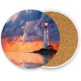 thumbnail image 2 of Lighthouse Pattern Coaster, Drinks Round Absorbent Stone Set with Ceramic Stone and Cork Base, Tabletop Protection Mats and Cups Place for 4PCS Home Decor, 2 of 6