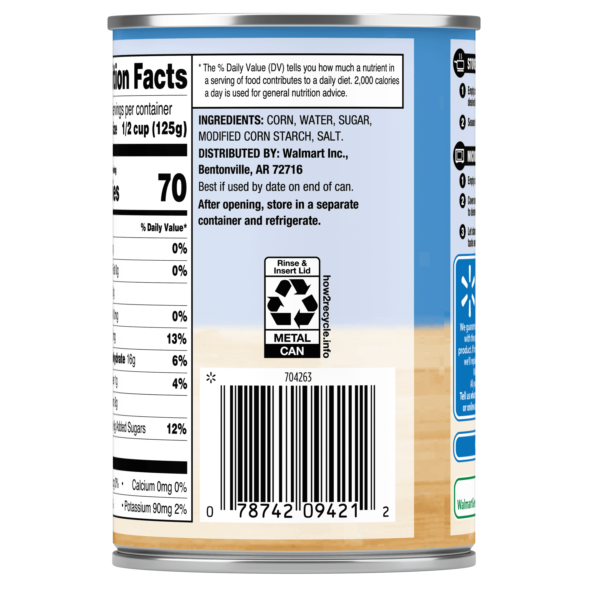 Great Value Canned Cream Style Sweet Corn, 14.75 oz Aluminum Can