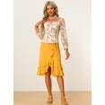 thumbnail image 4 of Top floral fruncido para mujer elegante blusa de manga larga con cuello cuadrado Beige XL, 4 of 6