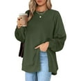 thumbnail image 1 of Fashnice Hauts pour Femmes Chandail en Molleton Col Rond Manches Longues Chandail Doux Automne Chandails en Molleton Vert Noirâtre TG, 1 of 6