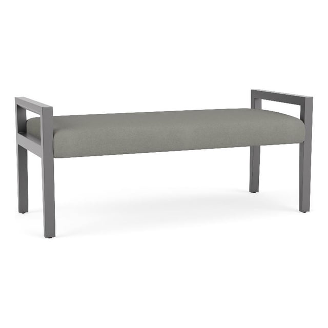 Pemberly Row Waiting Reception 2 Seat Bench Wood Frame in Gray