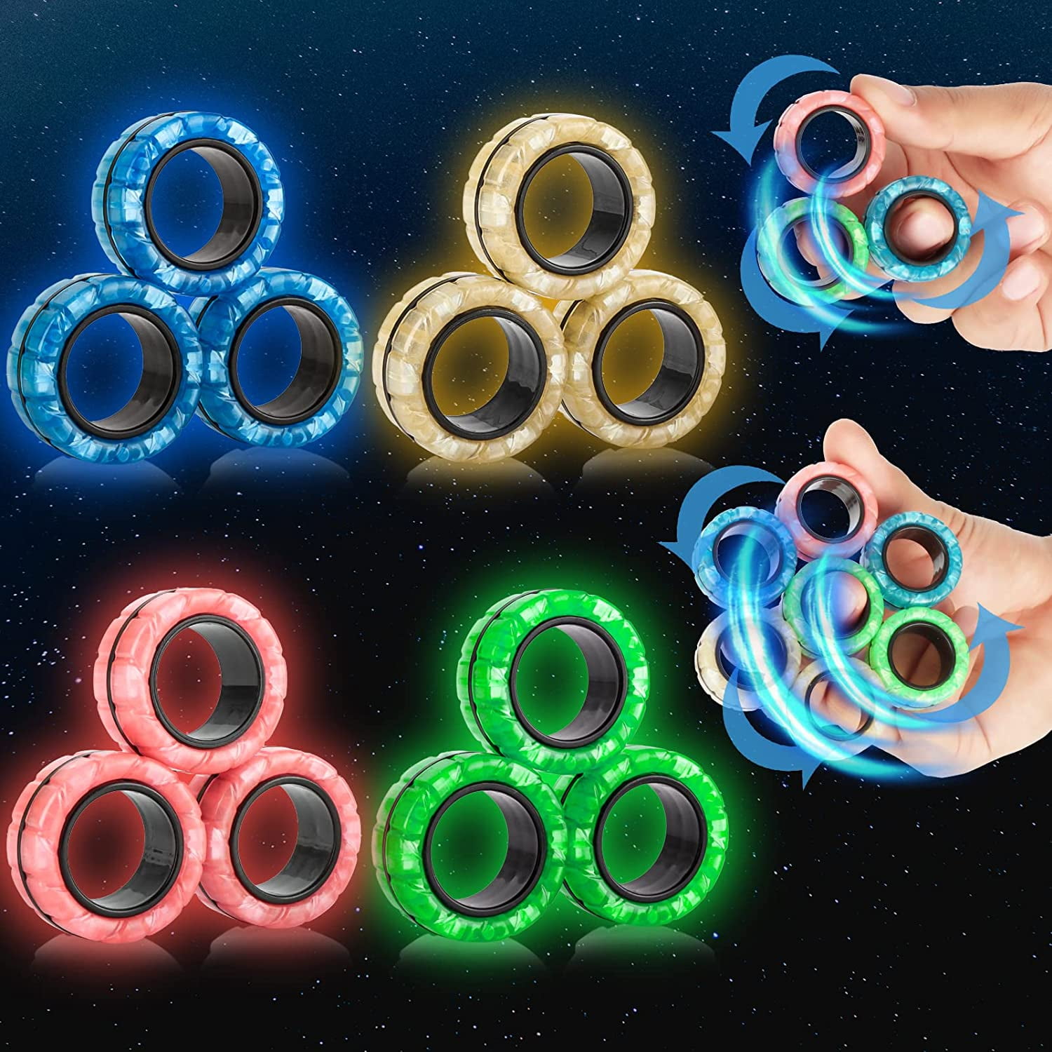 Colorful Camo Magical Fidget Rings for Training Relieves Autism Anxiety Magnets Finger Rings for ADHD Stress Relief 9Pcs Magnetic Rings Fidget Toys Pack Great Idea Gift for Adults Teens Kids 