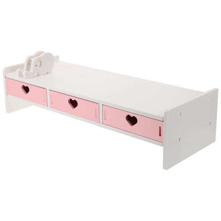 Pink Monitor Stand with Compartments Bookshelf Office