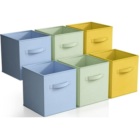 Sorbus 11 Storage Cube Bins (6-Pack) for Nursery Playroom & Home Organization - Blue Green Yellow