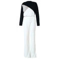 thumbnail image 4 of Usmixi Rompers for Women Fall Business Casual Elastic Waist Long Ladies Jumpsuits Round Neck Long Sleeve Formal Color Block Maxi Womens Jumpsuits on, 4 of 4