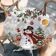 thumbnail image 2 of Grey Christmas Snowman Round Tablecloth, Fitted Table Cover with Elastic for 55"-60" Round Tables, Xmas Snowflake Elk Tree Balls Table Cloth Outdoor Indoor Dinning Party Waterproof Tablecloths, 2 of 7