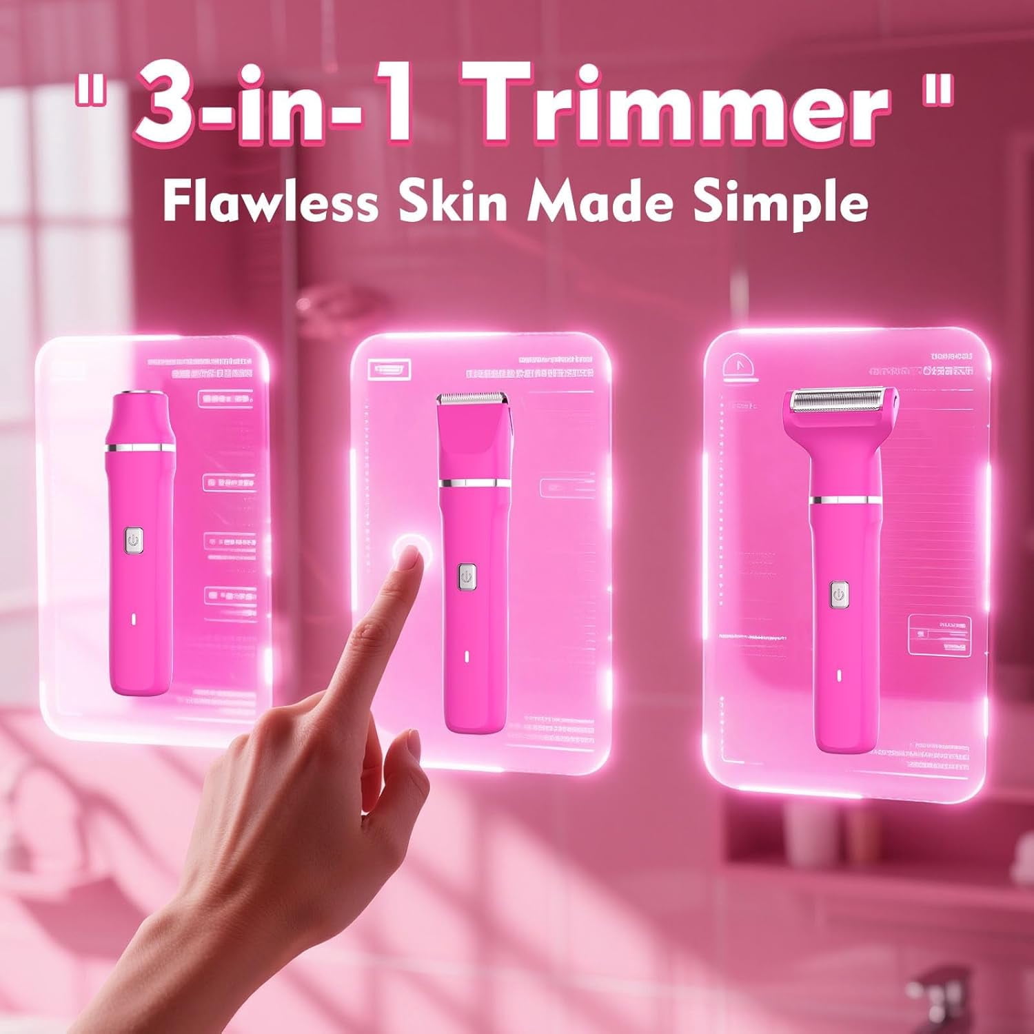 Obacre Electric Bikini Trimmer for Women,Waterproof Pubic Hair Trimmer and Facial Hair Remover,Replaceable Razors & Nose Hair Trimmer,Dock Charging Women's Grooming Kit