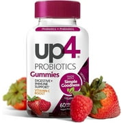 up4 Probiotic Gummies for Men and Women, Digestive and Immune Support with Prebiotics and Vitamin C, Gluten Free, Gelatin Free, Vegan, Non-GMO, 60 Count