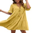 thumbnail image 2 of Women Short Sleeve Loose Dress with A-line Version  Simple Style Solid Color V-neck Summer Clothing, 2 of 6