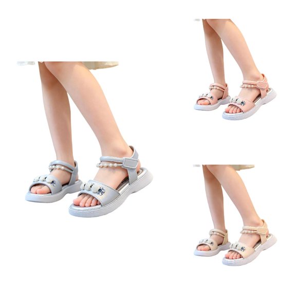 SGMVNU Toddler Little Girls Sandals Open Toe Soft Sole Flat Sandal Casual Lightweight Summer Beach Sandal Dress Shoes, Size 5-5.5 Years, Silver